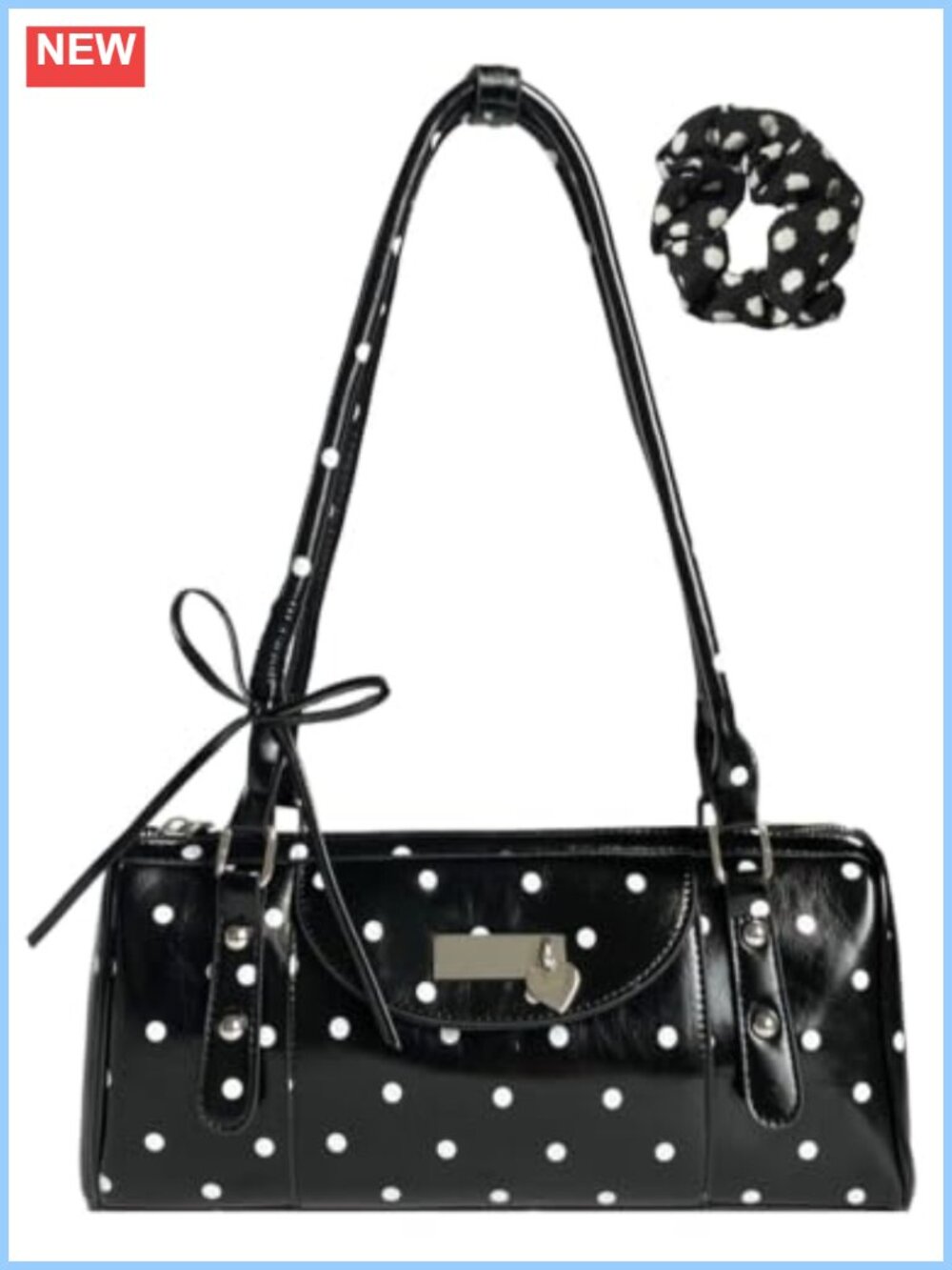 Polka Dot Bowler Bag Cute Bow Y2K Retro PU Leather Shoulder Purse